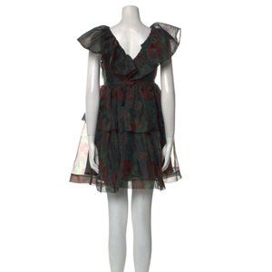 Tiered Rose-Print Organza Dress - Black Red | Size: M | US 6 | UK36